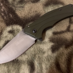 Kershaw Damascus Knockout 1870OLDAM Olive Handle
